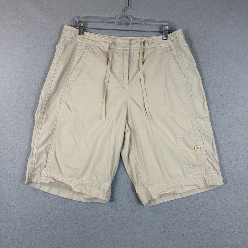 J Jill Women's Bermuda Shorts Size 12 Beige Stretch Canvas Pockets